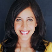 Smiling woman with long dark hair